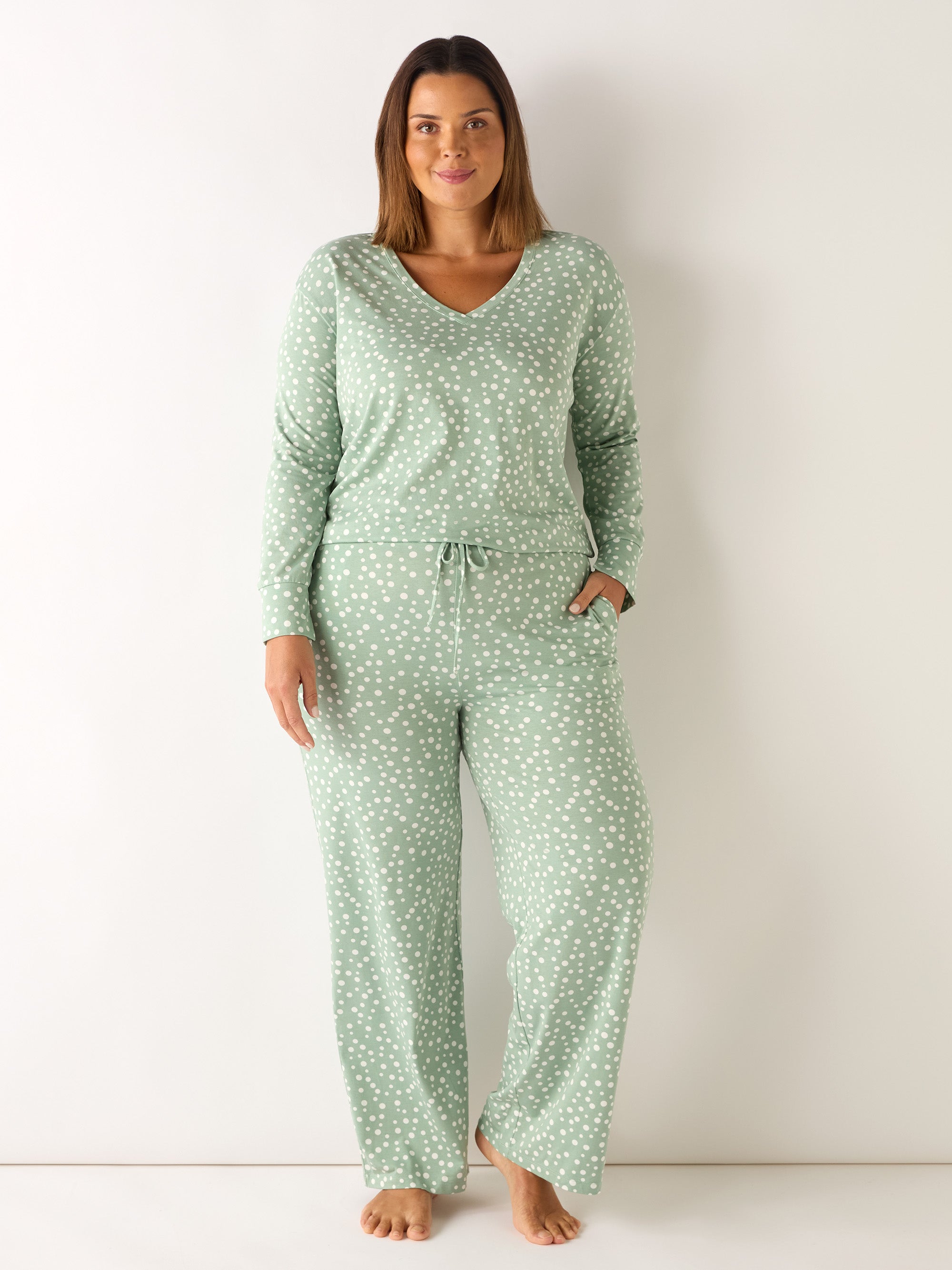 Green Spot Print Pyjama Set