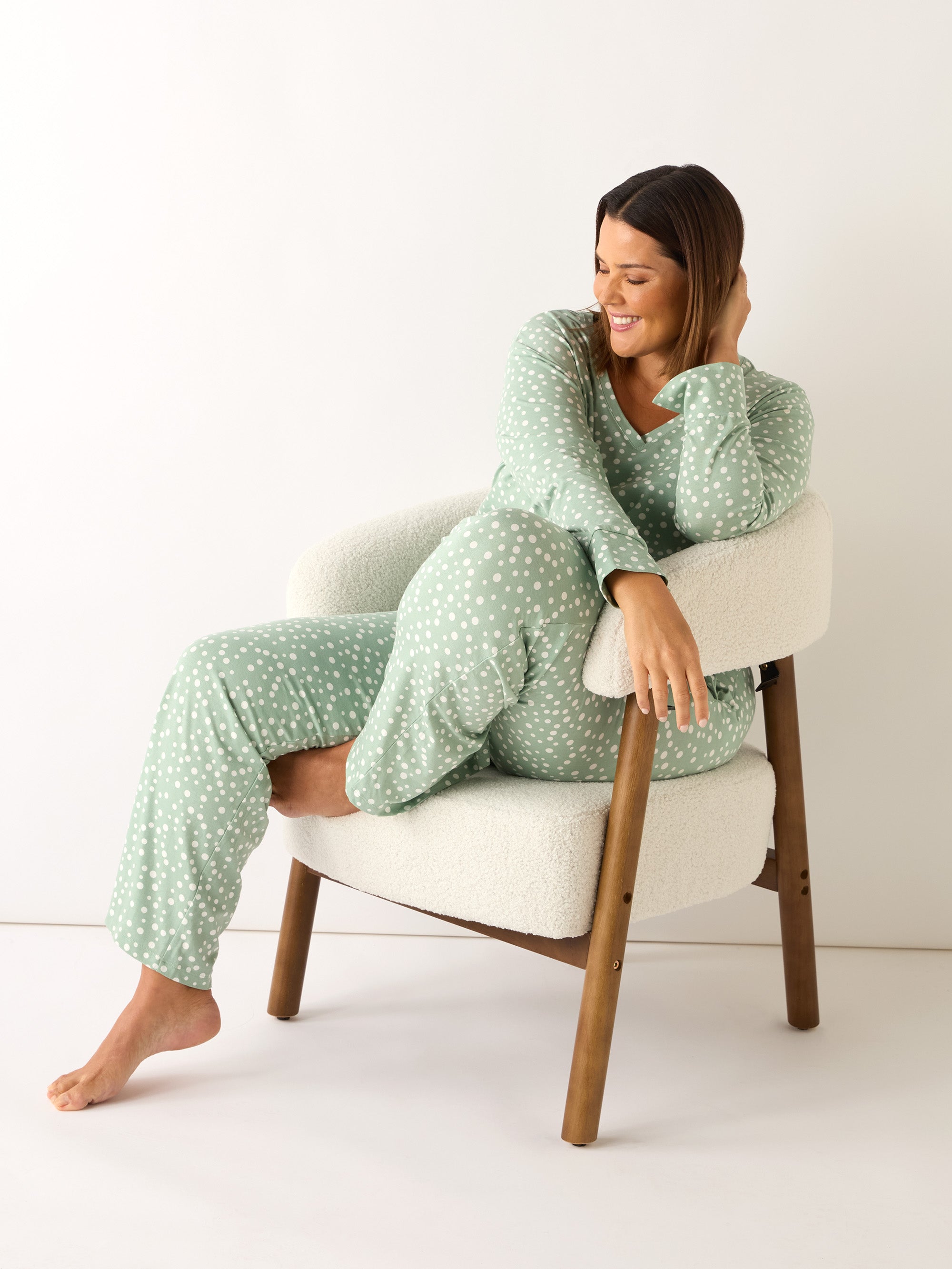 Green Spot Print Pyjama Set