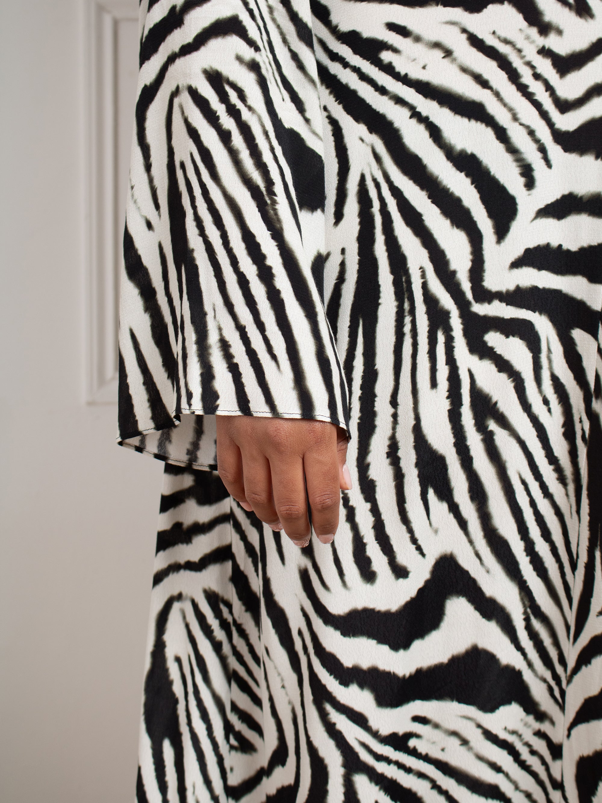 Mono Zebra Print Long Sleeve Midi Dress