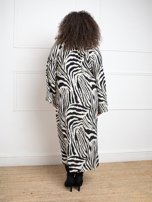 Mono Zebra Print Long Sleeve Midi Dress