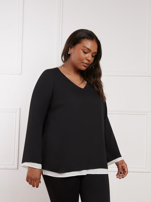 Black Layered Long Sleeve Top