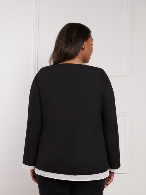 Petite Black Layered Flared Sleeve Top