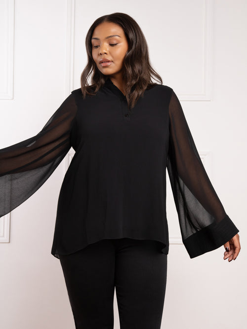 Black Wide Sleeve Blouse