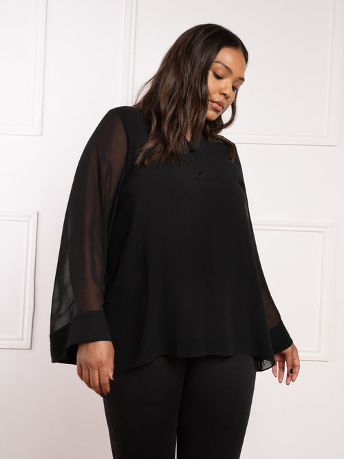 Black Wide Sleeve Blouse