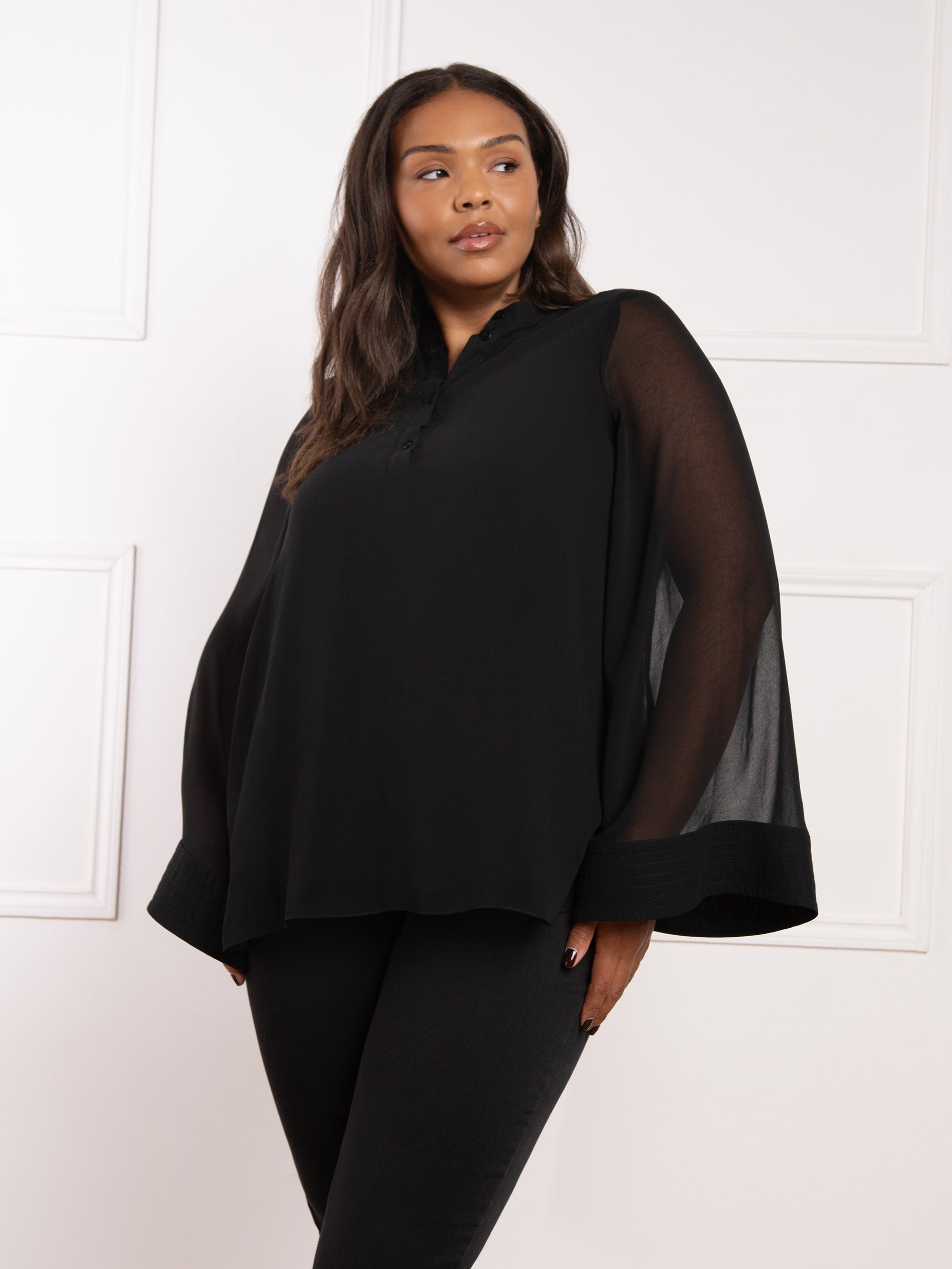 Black Wide Sleeve Blouse