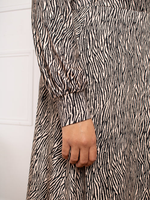 Zebra Wrap Dress With Blouson Sleeves