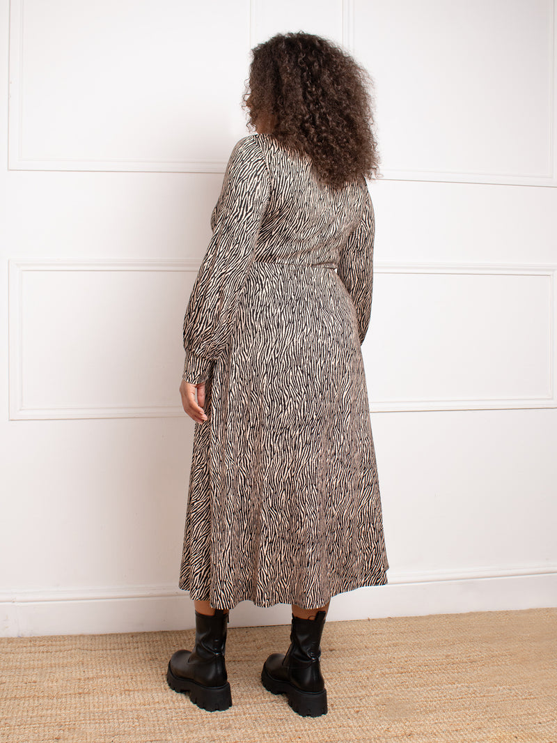 Petite Zebra Wrap Dress With Blouson Sleeves