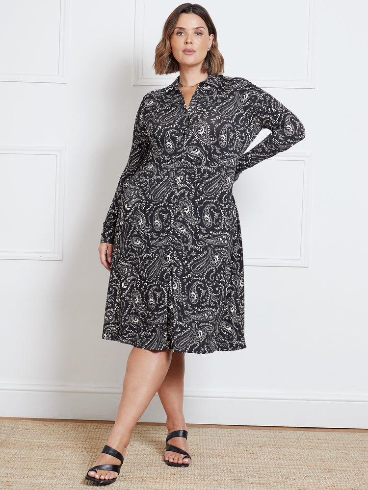 Mono Paisley Long Sleeve Jersey Shirt Dress