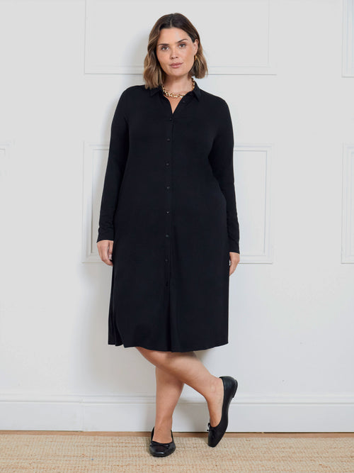 Black Jersey Long Sleeve Shirt Dress