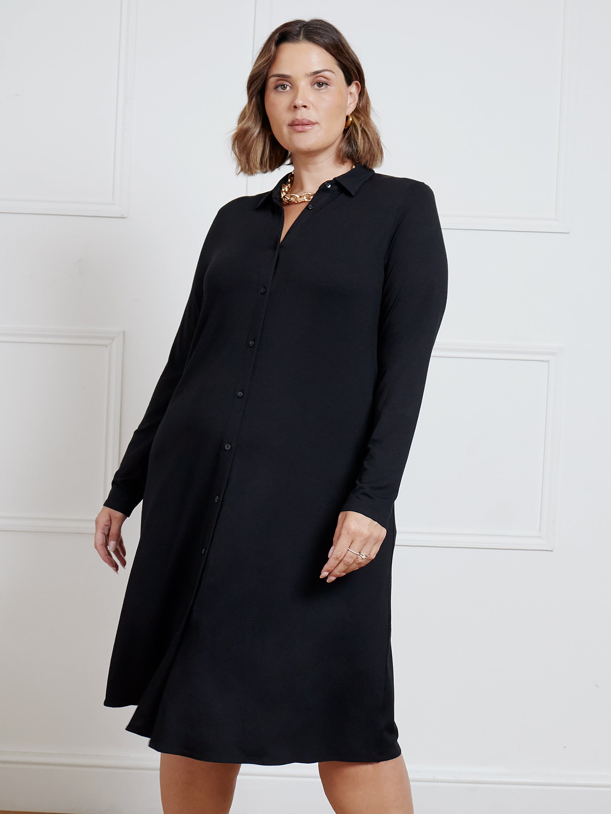 Black Jersey Long Sleeve Shirt Dress