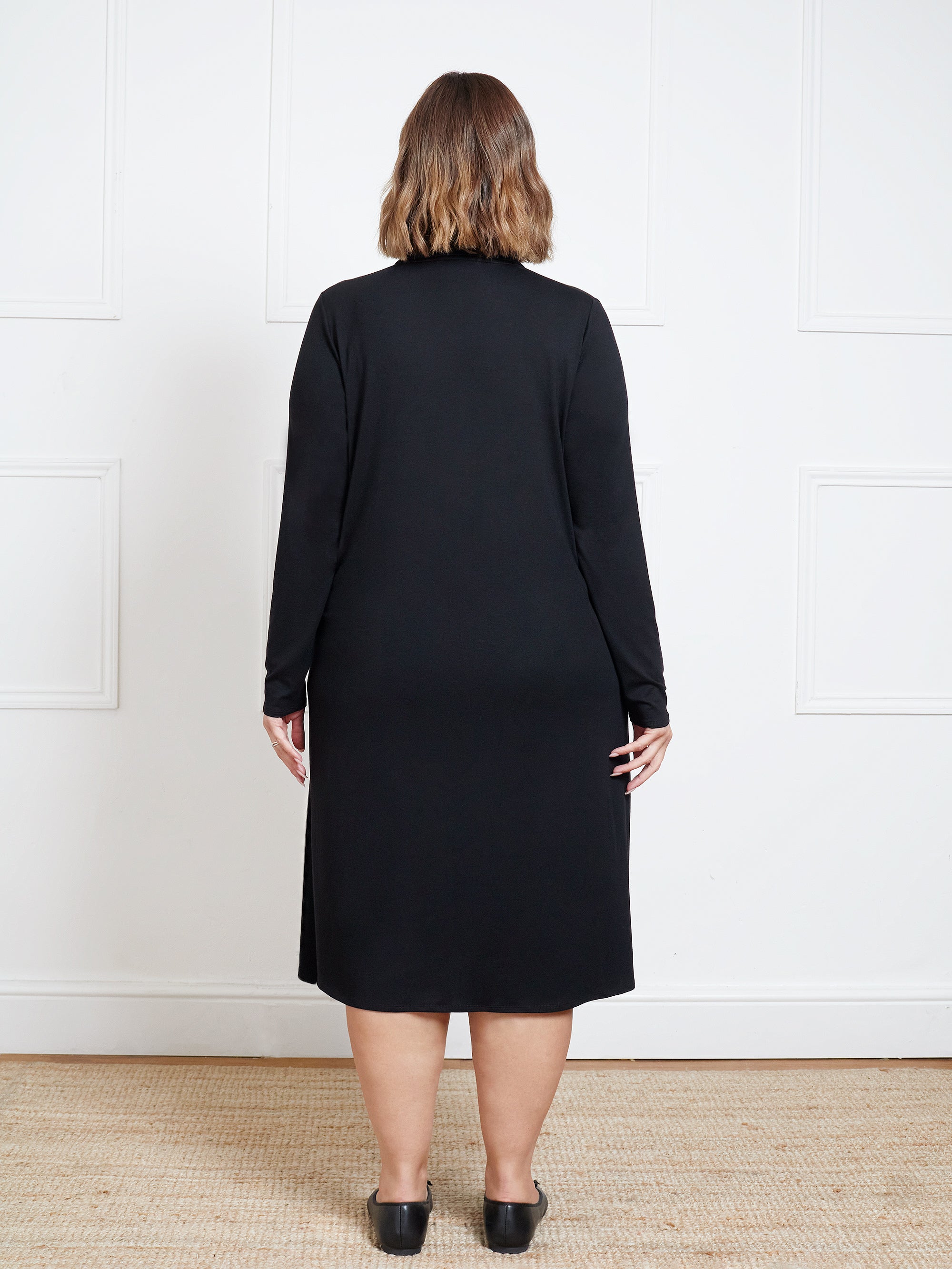 Black Jersey Long Sleeve Shirt Dress