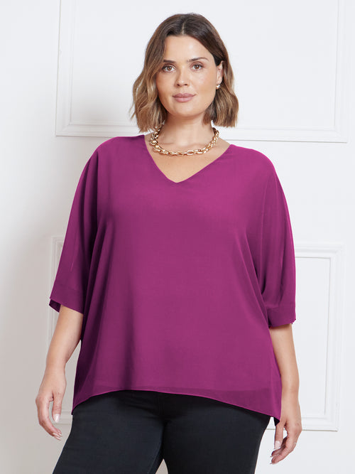 Pink Chiffon V-Neck Overlay Top