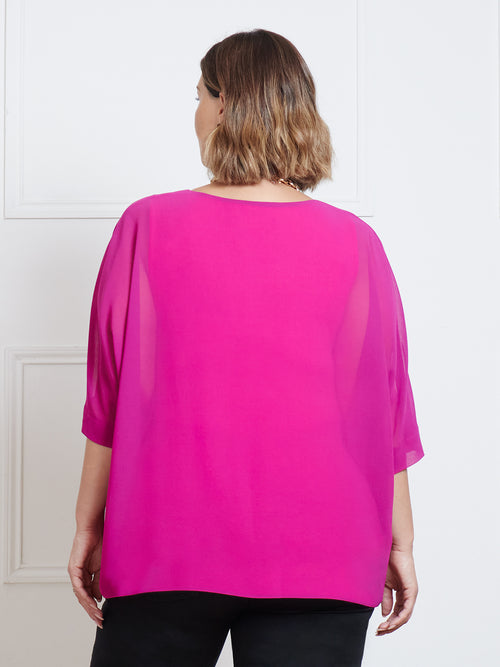 Pink Chiffon V-Neck Overlay Top