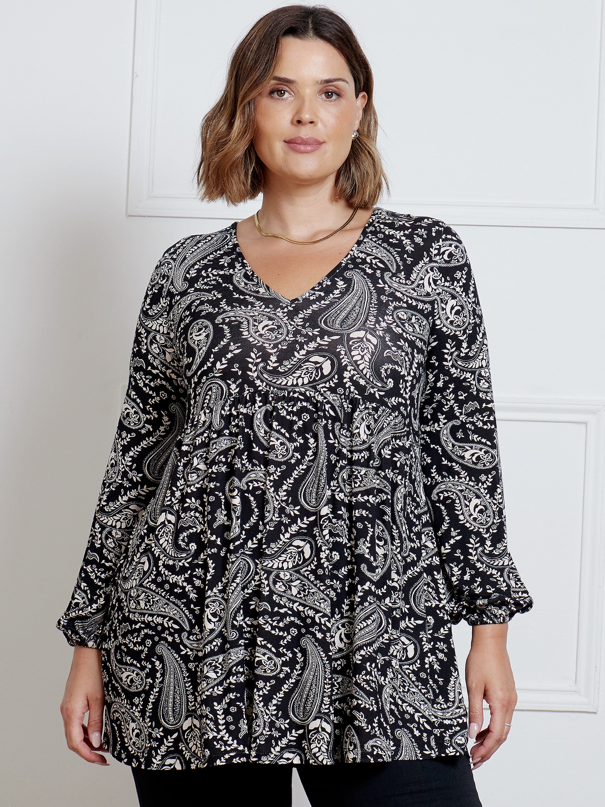 Mono Paisley Smock Style Tunic