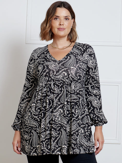 Mono Paisley Smock Style Tunic