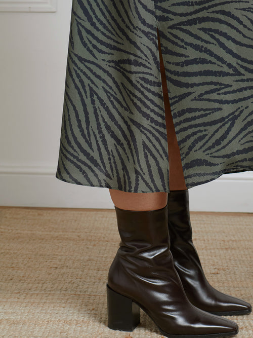 Khaki Animal Print Print Button Through Shirt Dress