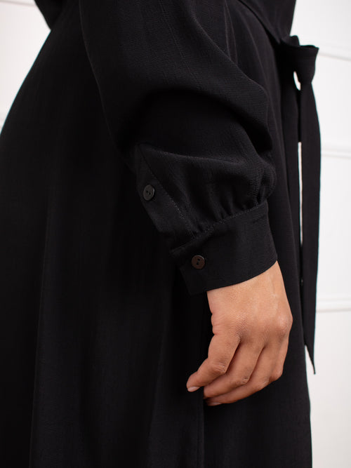 Black Button Through Belted Shirt Dress