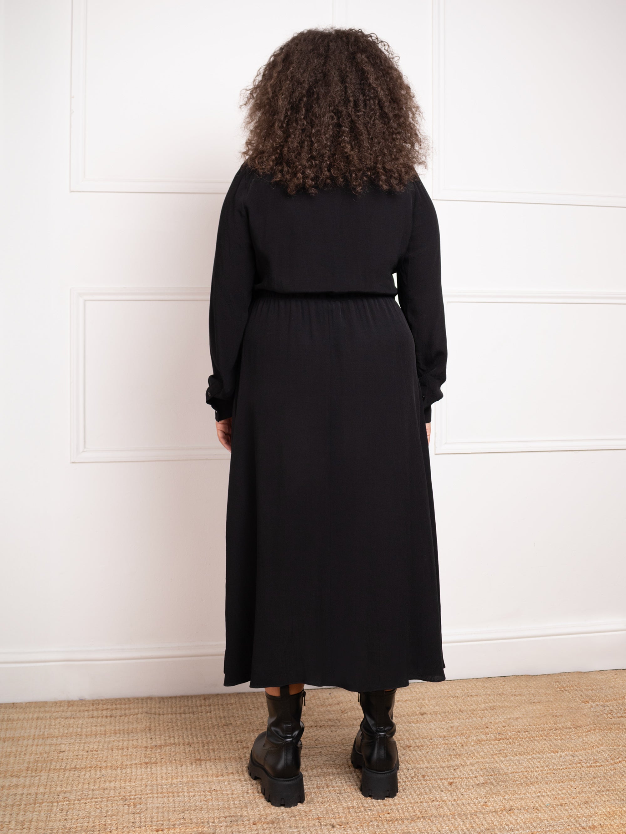 Black Button Through Belted Shirt Dress