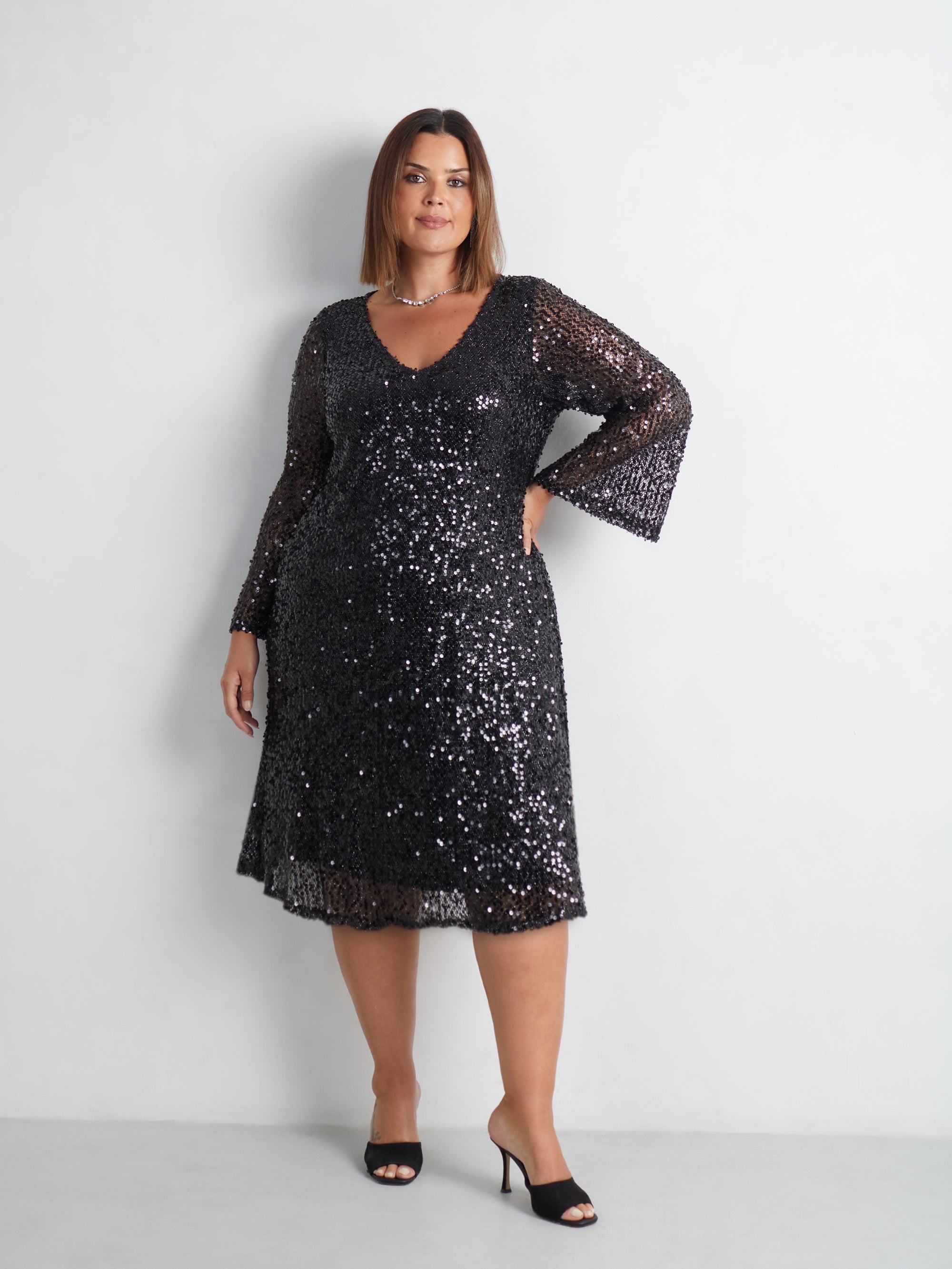 mesh sequin dress Black Mesh Sequin Long Sleeve Dress
