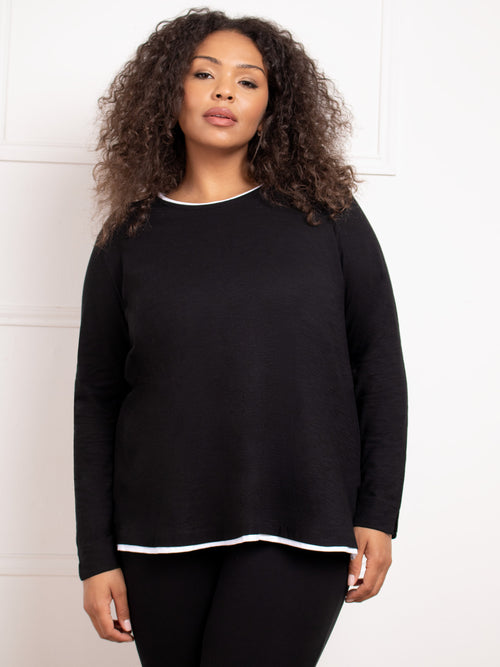 Black Cotton Slub Contrast T-Shirt