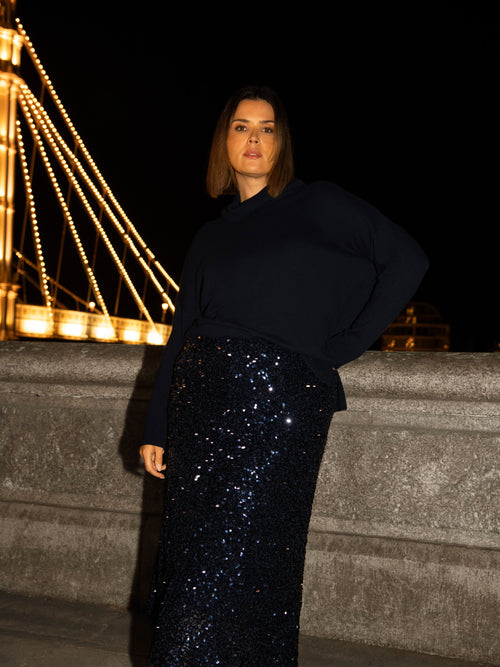 Navy Sequin Midaxi Skirt