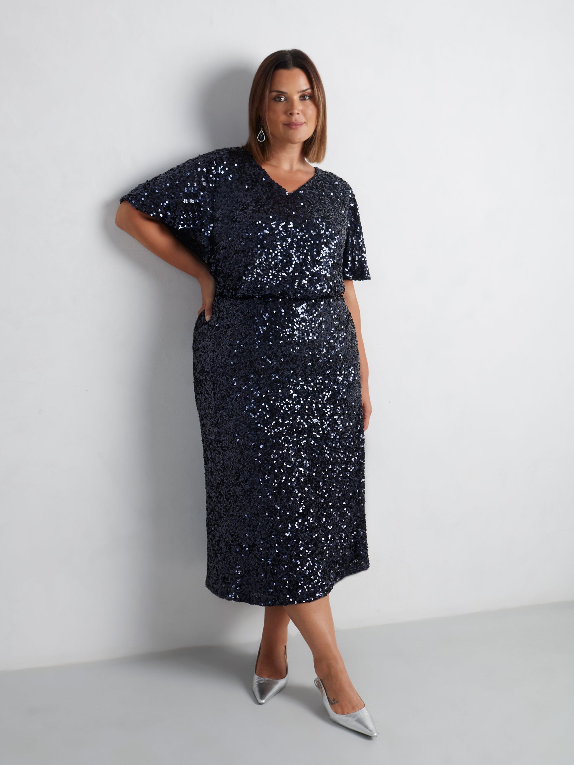 Navy Sequin Midaxi Skirt