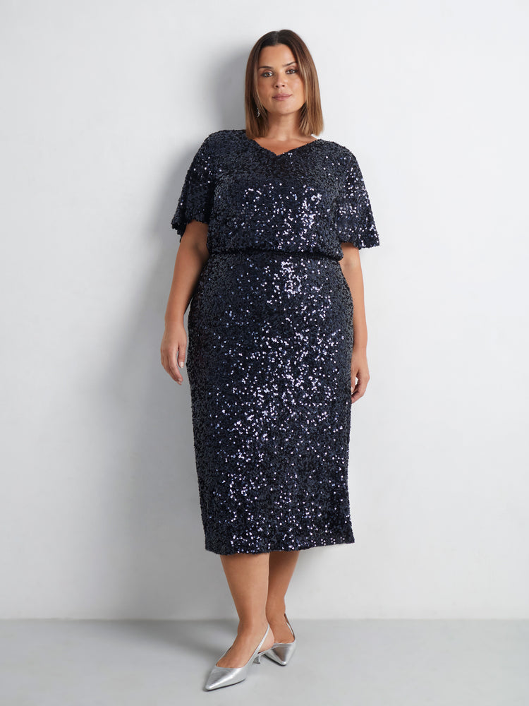 Navy Sequin Midaxi Skirt