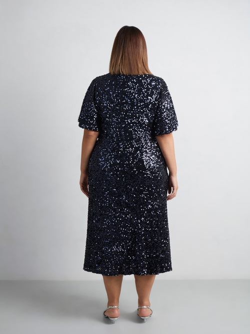 Navy Sequin Midaxi Skirt