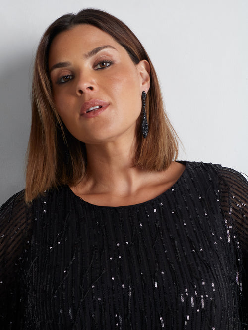 Black Fringed Sequin Top