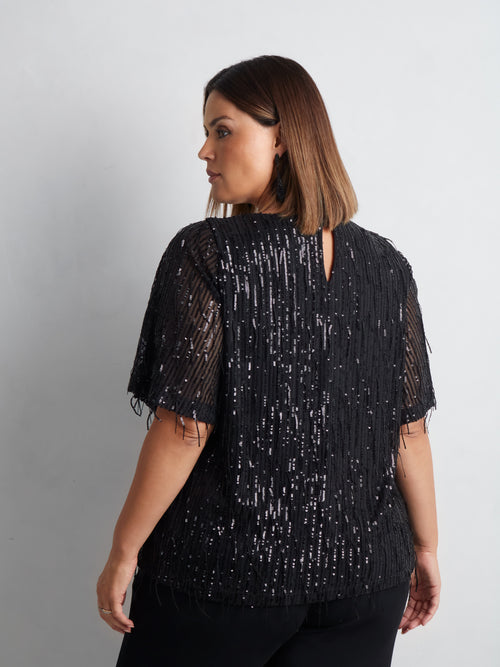 Black Fringed Sequin Top