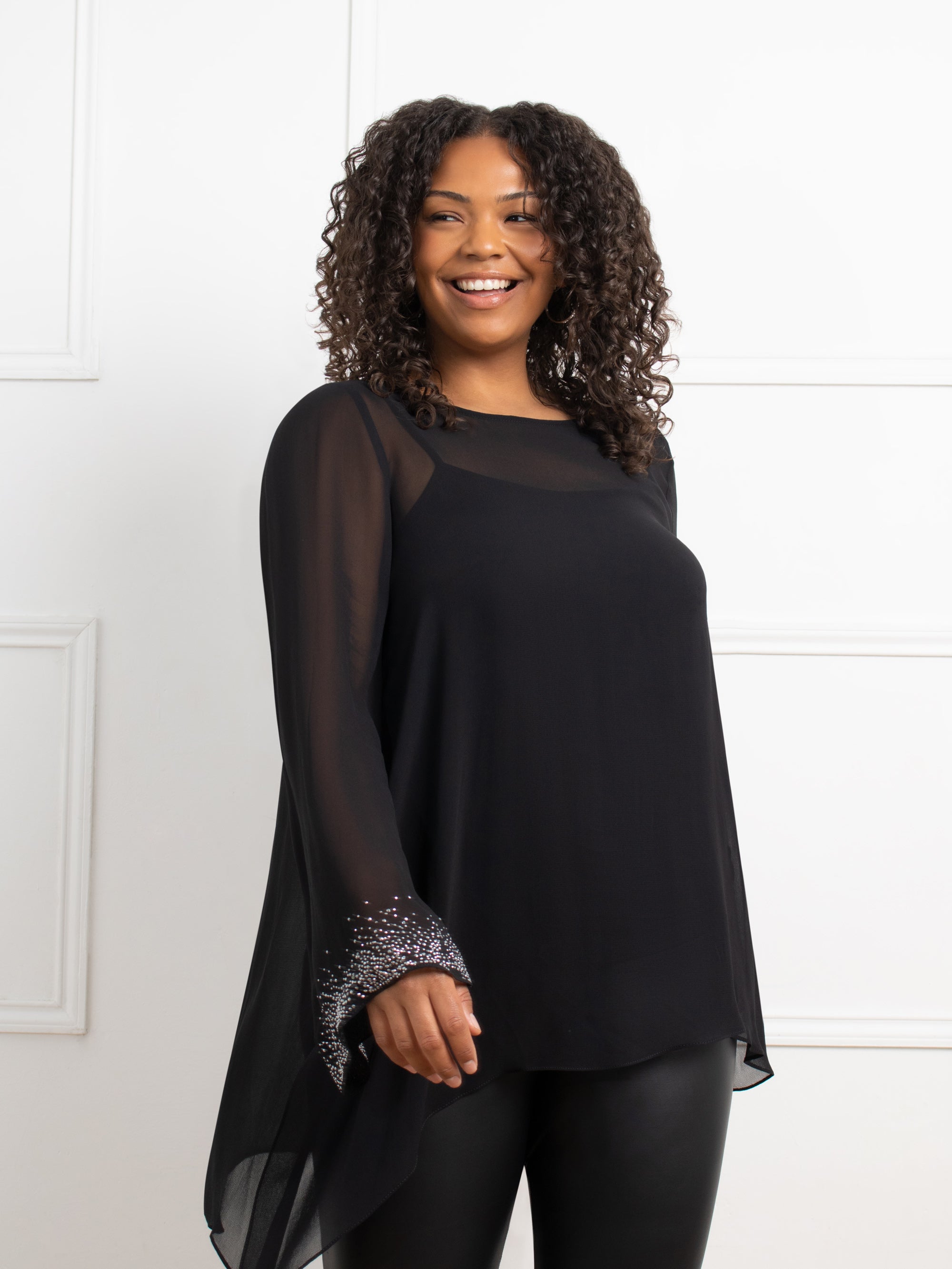 Black Asymmetric Hotfix Top