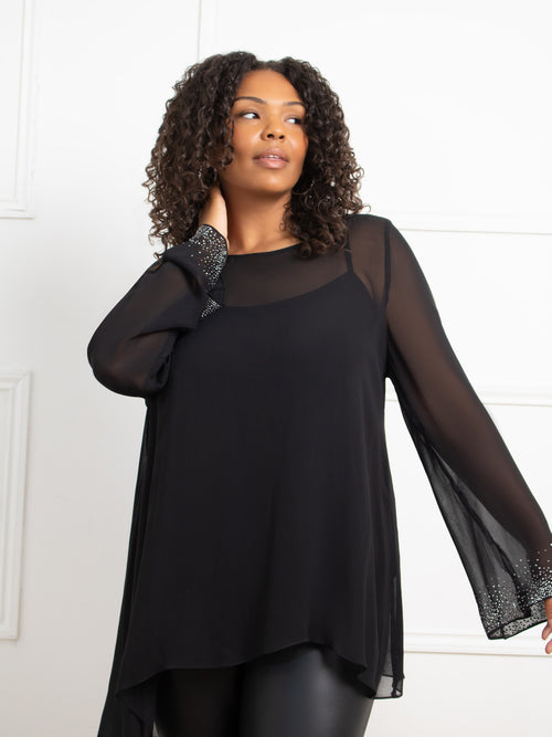 Black Asymmetric Hotfix Top