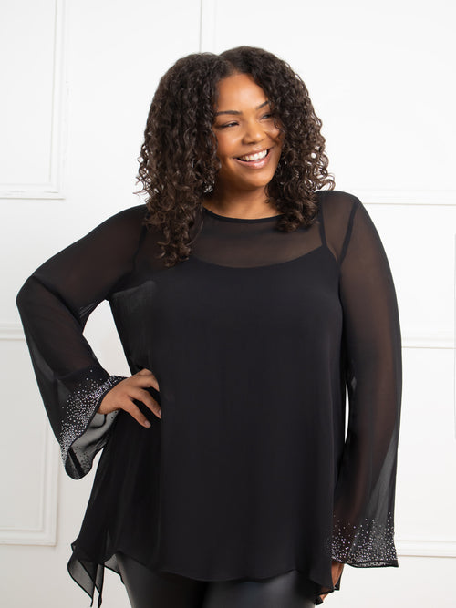 Black Asymmetric Hotfix Top