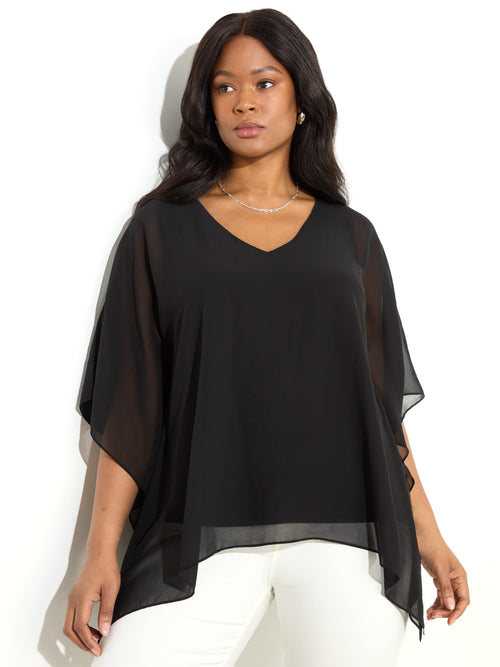 Black Chiffon Overlay Hanky Hem Top