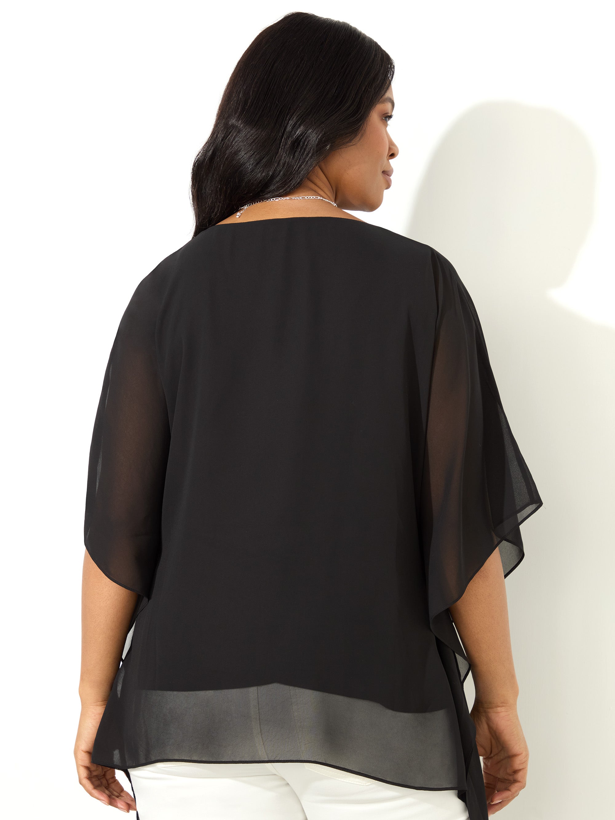 Black Chiffon Overlay Hanky Hem Top