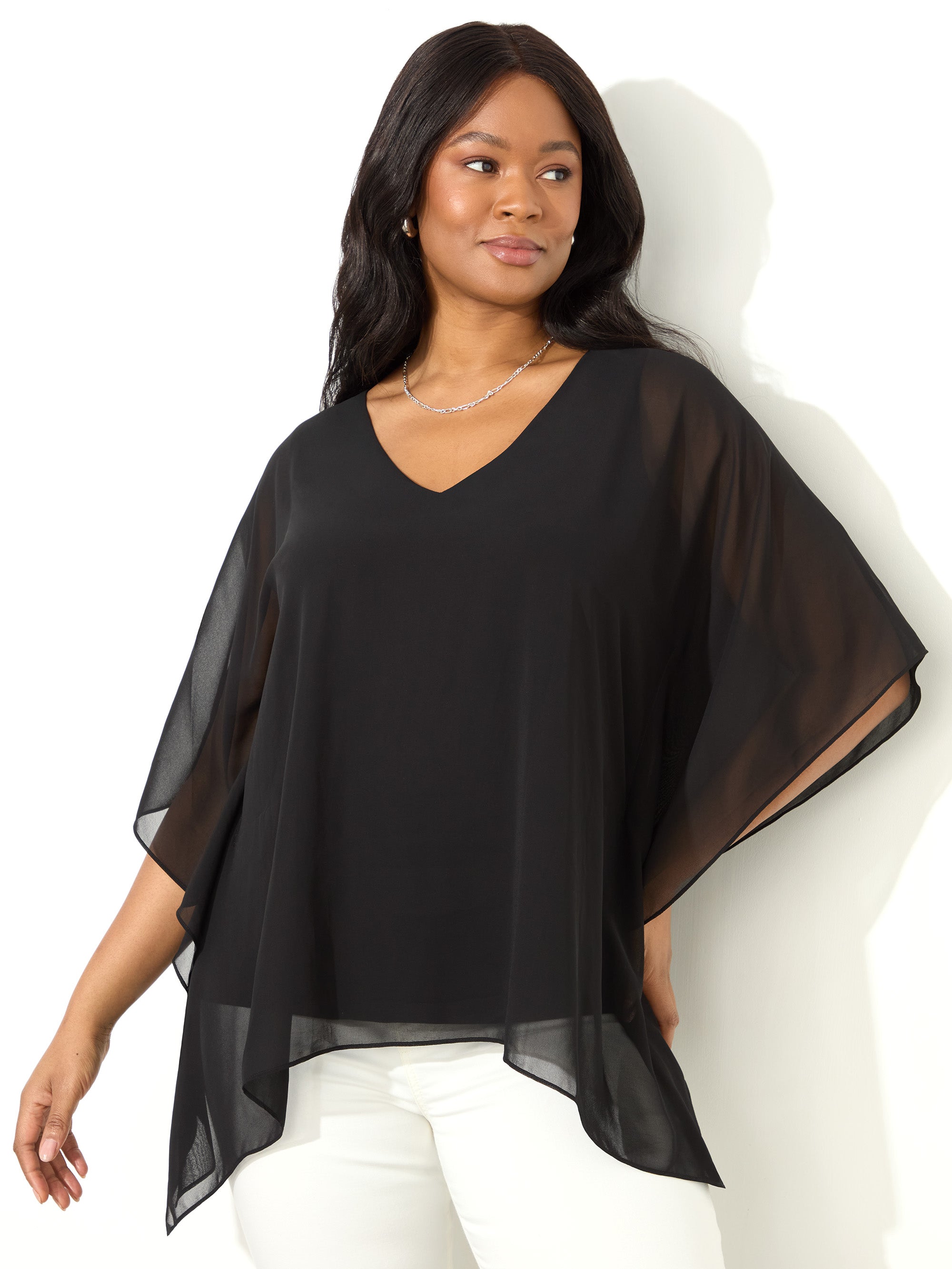 Black Chiffon Overlay Hanky Hem Top