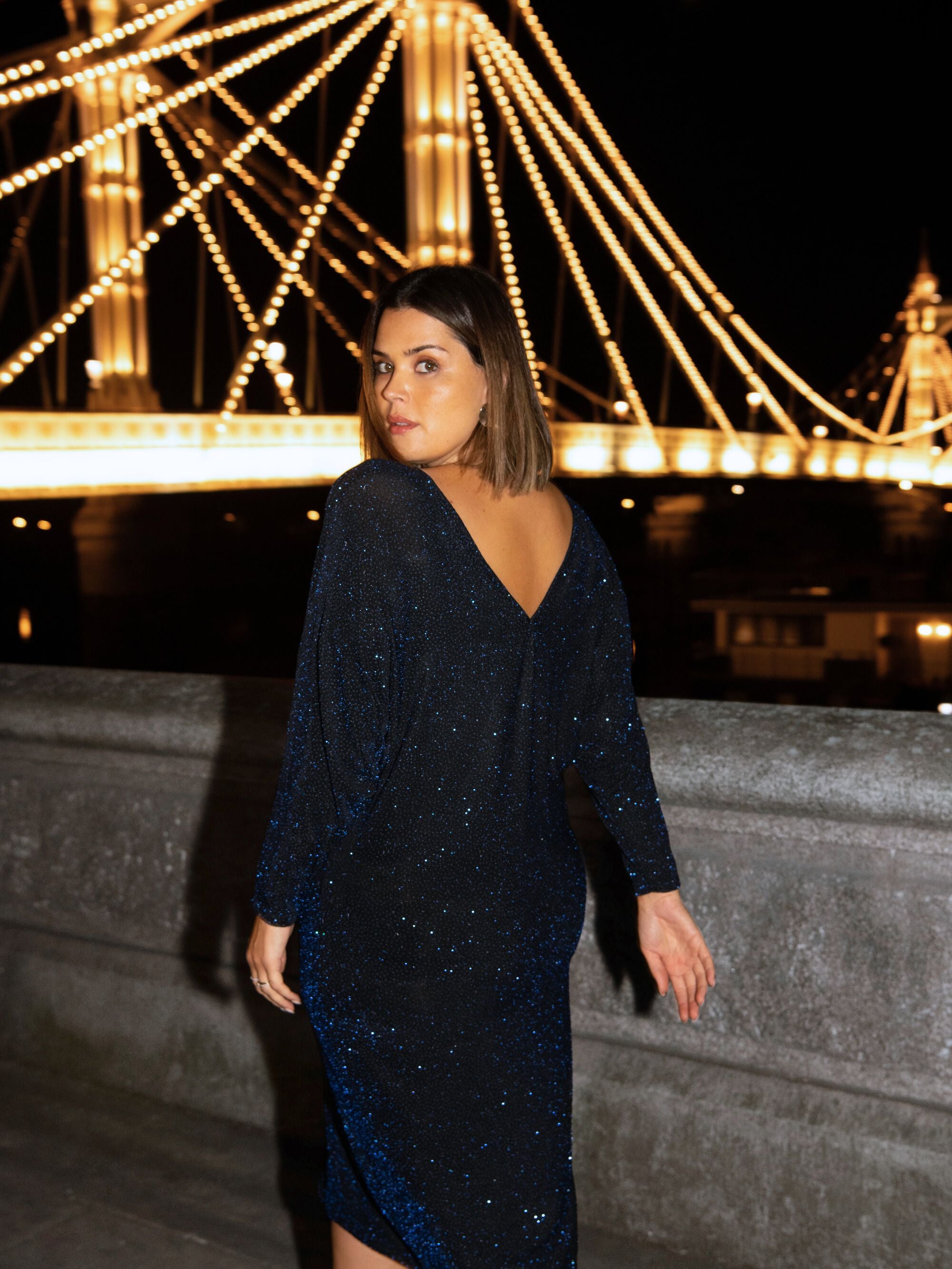 Navy Sparkle Jersey Midi Dress