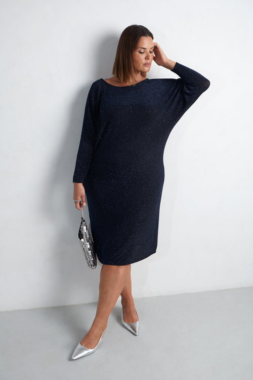 Navy Sparkle Jersey Midi Dress