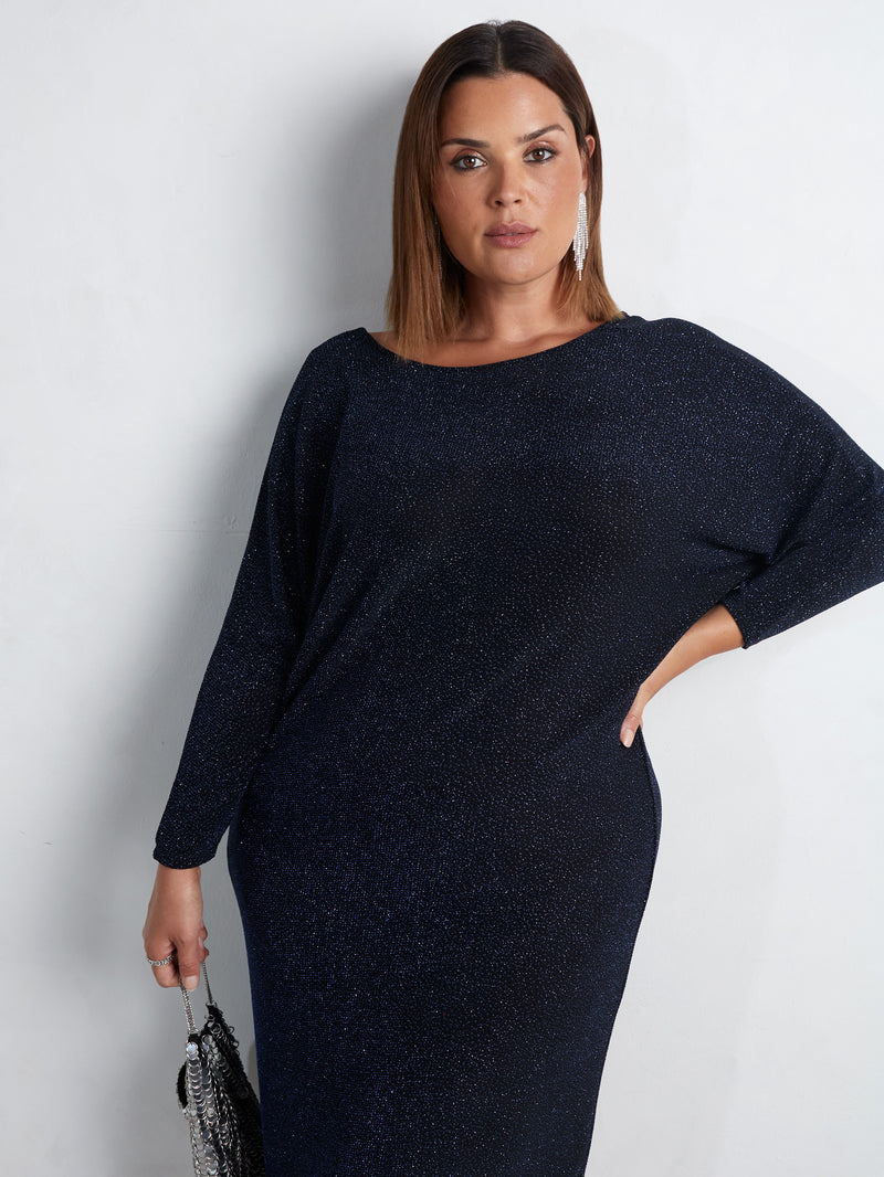 Navy Sparkle Jersey Midi Dress