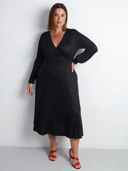 Black Jersey Sparkle Wrap Dress