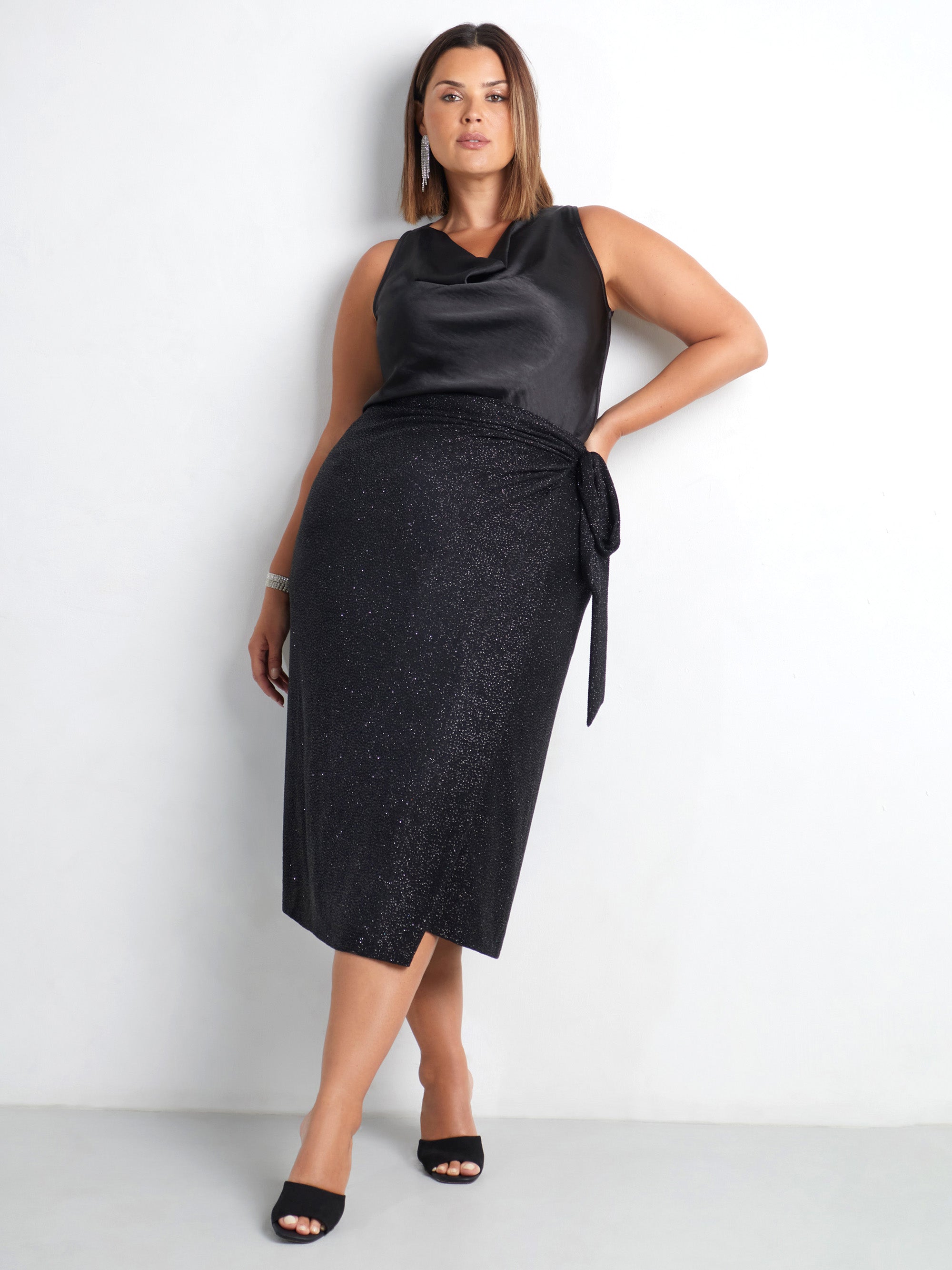 Black Sparkle Jersey Wrap Skirt