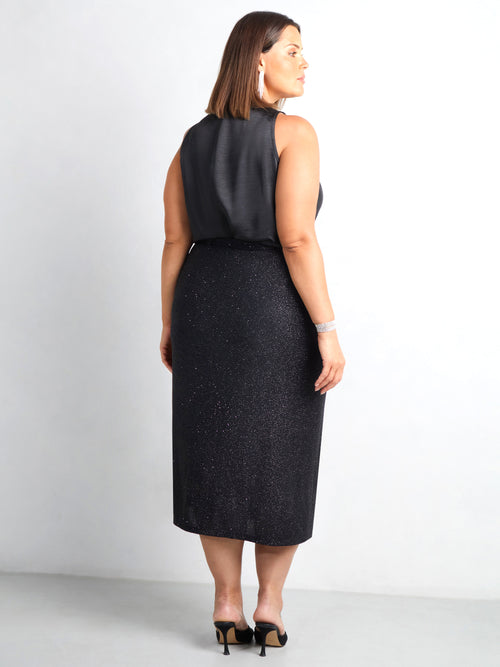 Black Sparkle Jersey Wrap Skirt