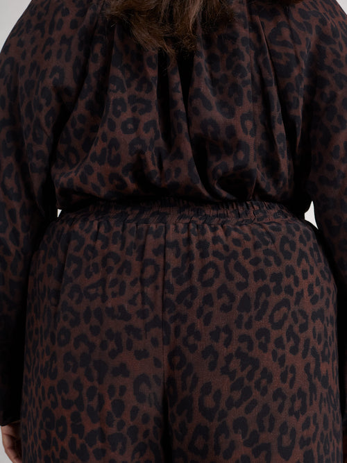 Chocolate Leopard Print Wide Leg Trouser