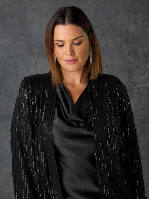 Black Sequin Fringe Jacket