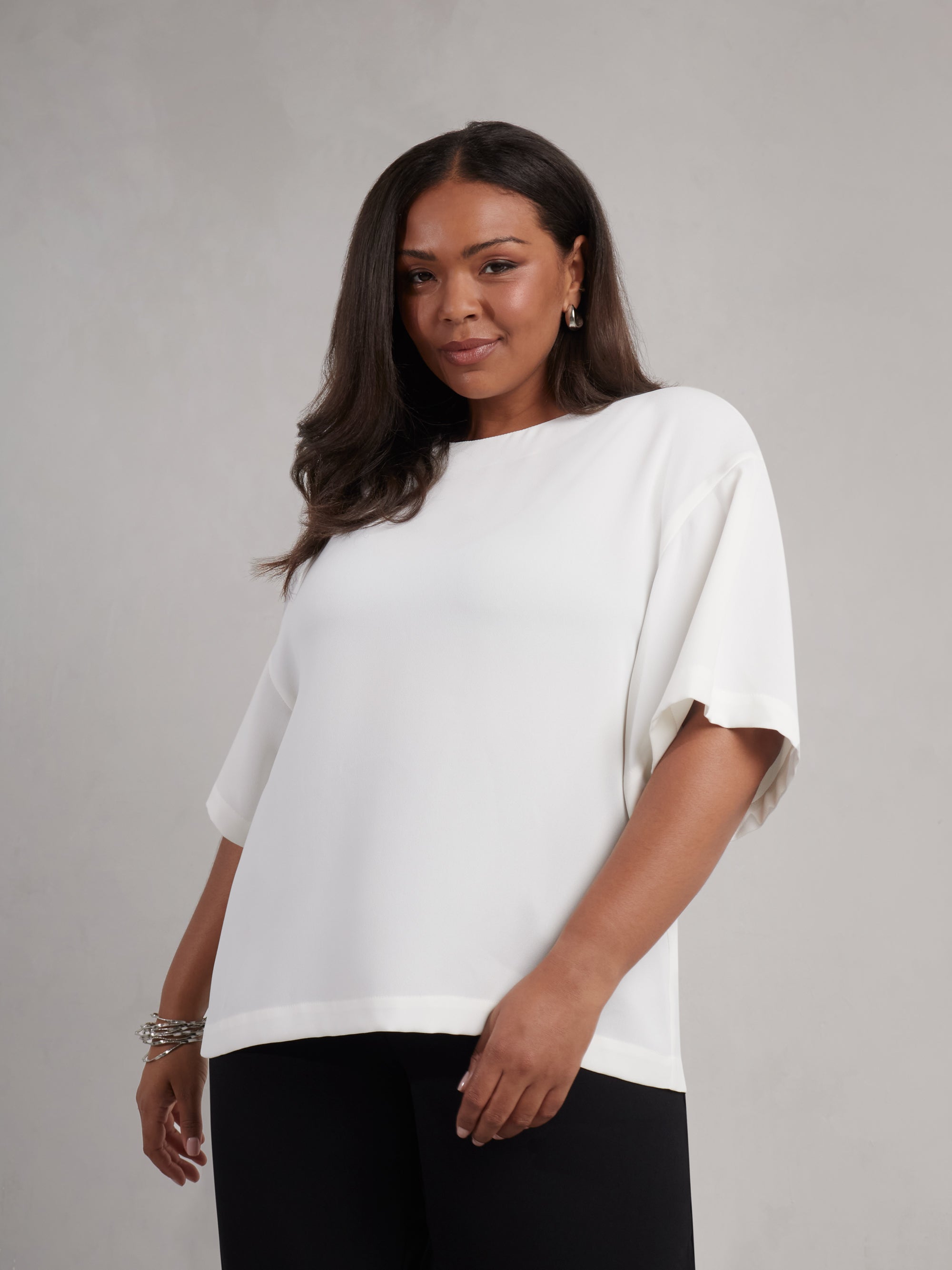 Ivory Woven Crepe Elevated T-Shirt