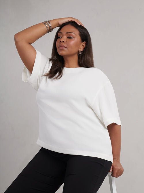 Ivory Woven Crepe Elevated T-Shirt