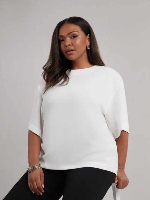 Ivory Woven Crepe Elevated T-Shirt