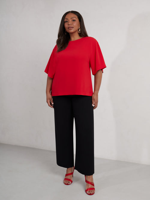 Red Woven Crepe Elevated T-Shirt