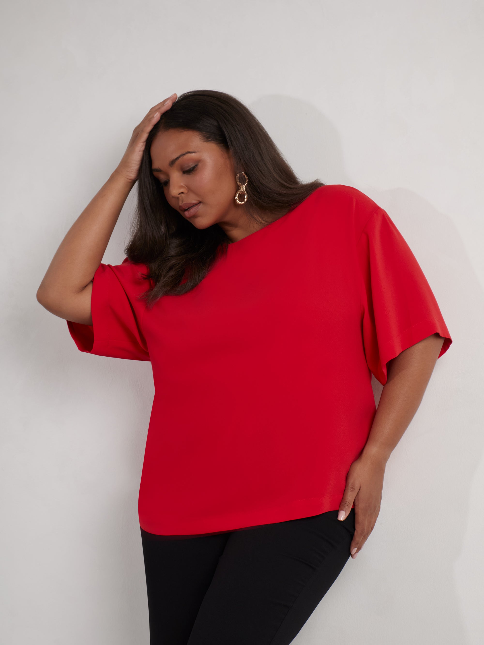 Red Woven Crepe Elevated T-Shirt