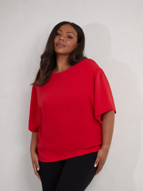 Red Woven Crepe Elevated T-Shirt